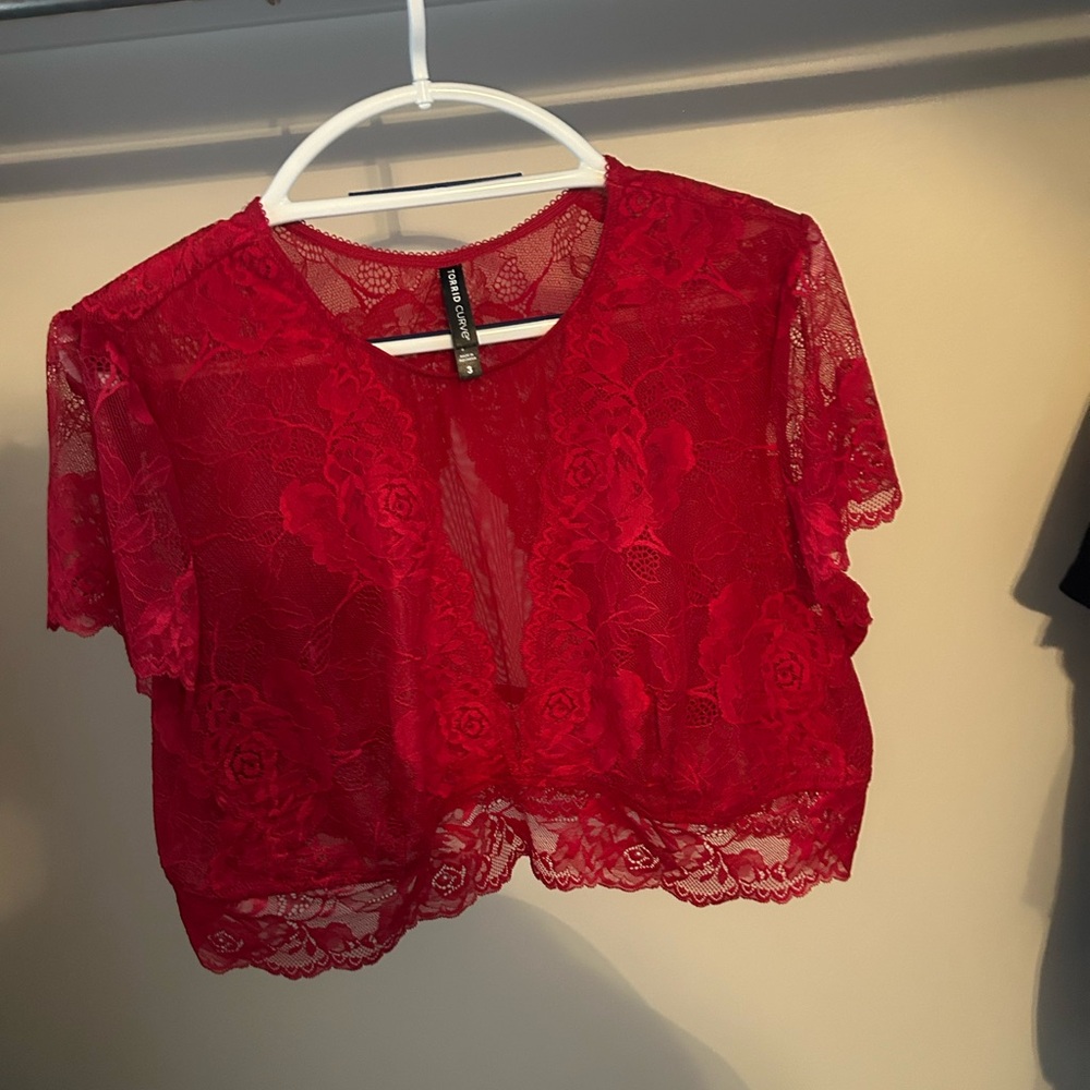 Floral Red Lace Short Sleeve Bra Top